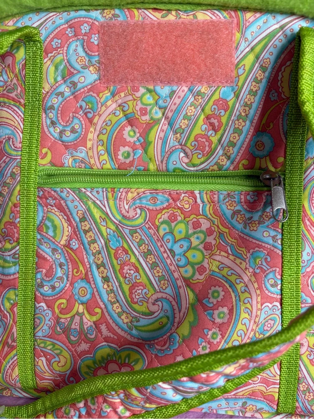 Green Paisley Baby Tote Bag with Bright Trim